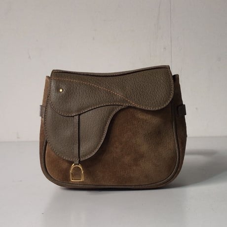 GUCCI グッチ オールドグッチ  サドル型  レザー /スエード ウエストポーチ グレージュ/ベージュ ヴィンテージ 中古美品