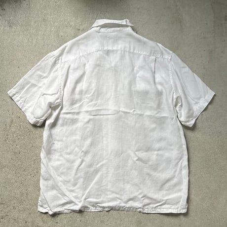HEMISPHERES エミスフェール  80s90sヴィンテージ オープンカラー リネンシャツ ホワイト フレンチアイビー フレンチトラッド mens40 良品
