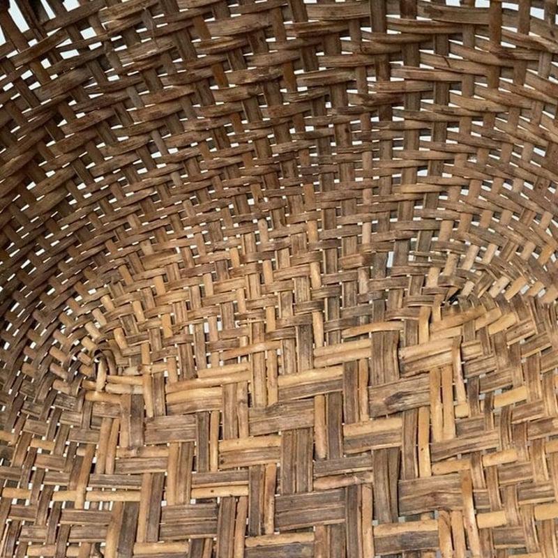 アンティーク大籠 48cm 竹材 山路編みと網代編みで構成された大きな古