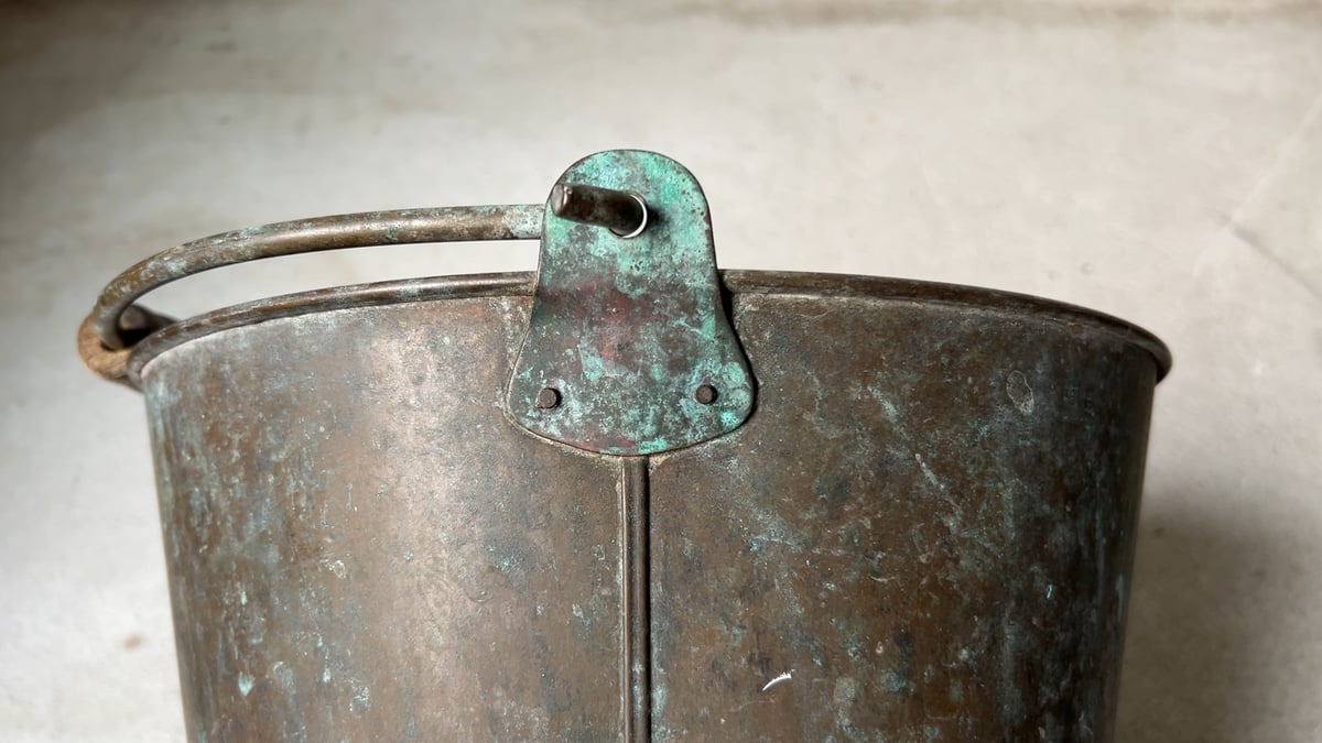 ヴィンテージ 真鍮バケツ ブラス製 木製持手 無塗装 昭和期 古手の