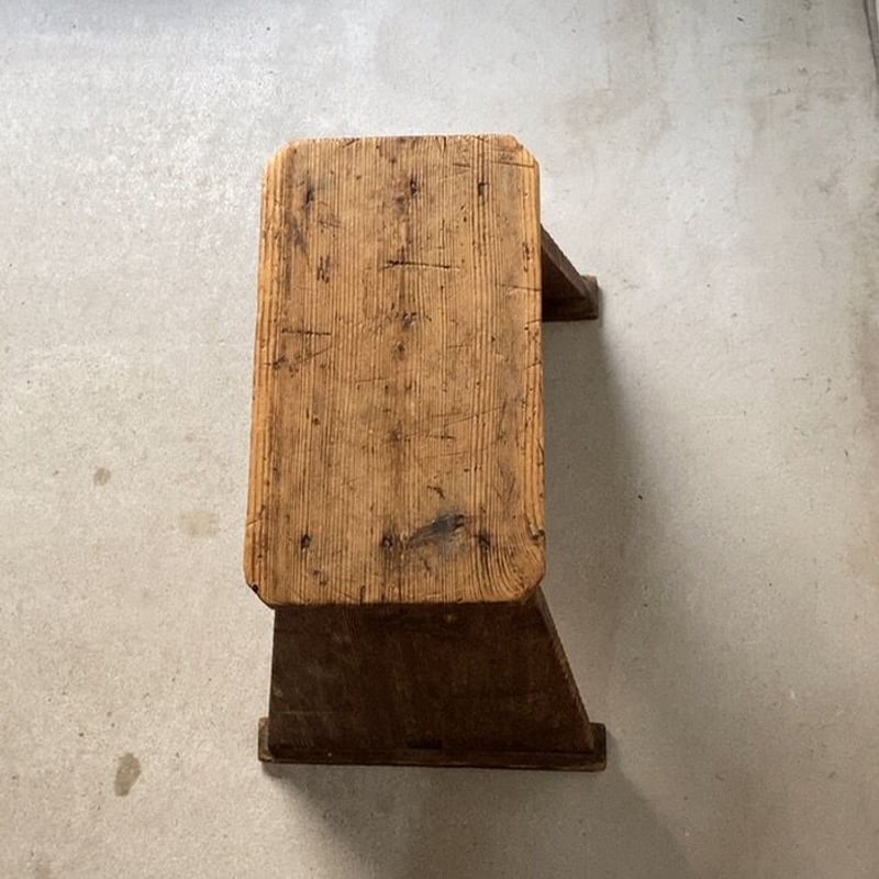 昭和期 長方形座面の台形スツール 杉無垢材/ラワン無垢材 大工木工 木