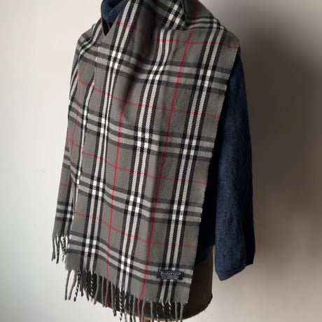 BURBERRYS バーバリーズ  LAMBSWOOL 100% ラムウール マフラー グレーノバチェック　70s～80s イギリスヴィンテージ made in england 中古品
