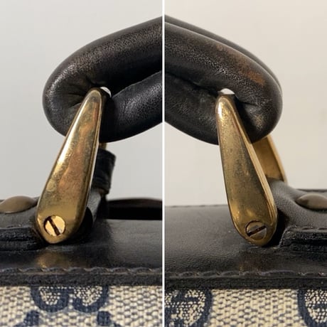 GUCCI オールドグッチ テニスラケット収納付 スポーツバッグ  GGコーティングキャンバス/レザー  ネイビー  ヴィンテージ グッチ テニスバッグ レアアイテム 希少珍品 中古美品