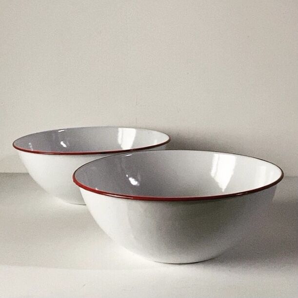 ヴィンテージ ホーローボウル 28cm 2個セット 白/赤 60s デッド