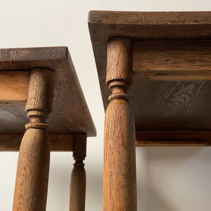 アンティーク ネストテーブル 2台入れ子机 木製無垢
