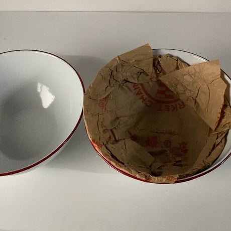 ヴィンテージ ホーローボウル  28cm 2個セット 白/赤 60s  デッドストック 主婦の店購入品