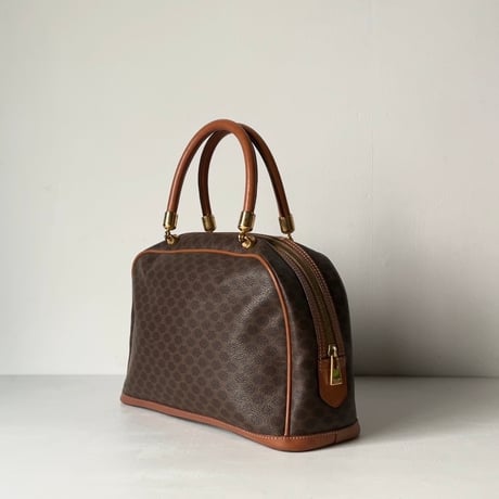 CELINE オールドセリーヌ トリオンフ(マカダム) 総柄  ハンドバッグ 半円型 ハーフムーン ミニボストン フラップポケット ゴールド金具 ヴィンテージセリーヌ 中古極美品