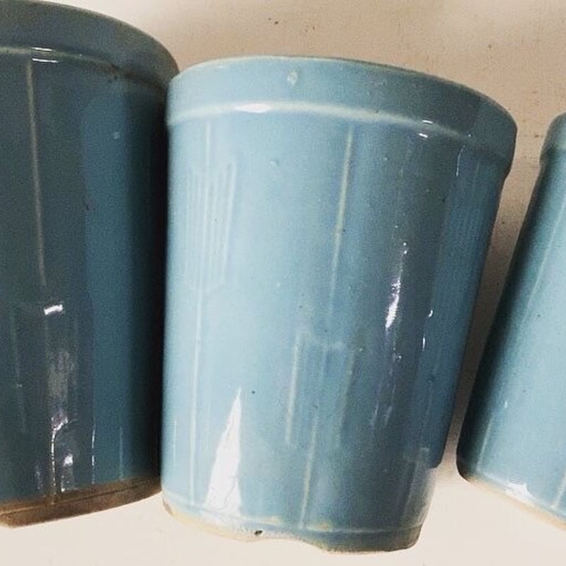 古い植木鉢. ターコイズ矢紋様3鉢セット 70sオールドポット 入れ子3