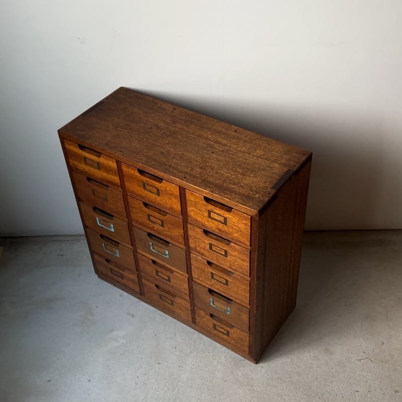 アンティーク 引出し10杯 整理箱 タンス 古家具 ラワン 木製 無