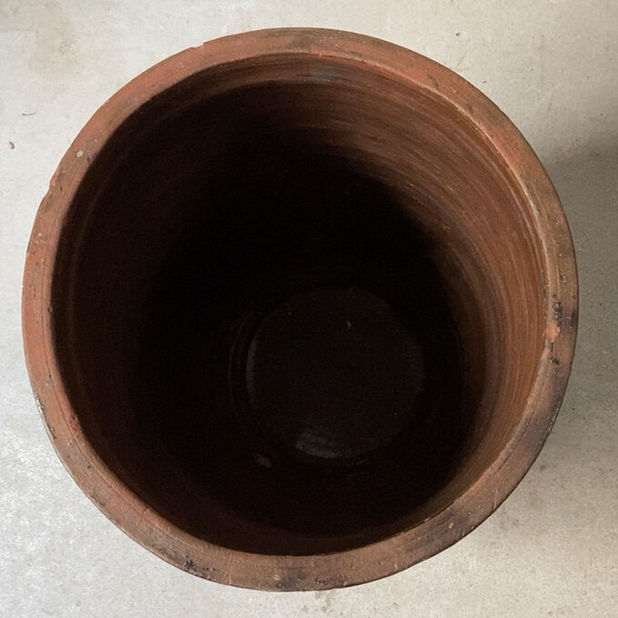 古い水瓶 民藝壺 古甕 (高さ約42cm幅約35cm) メダカ鉢 睡蓮鉢