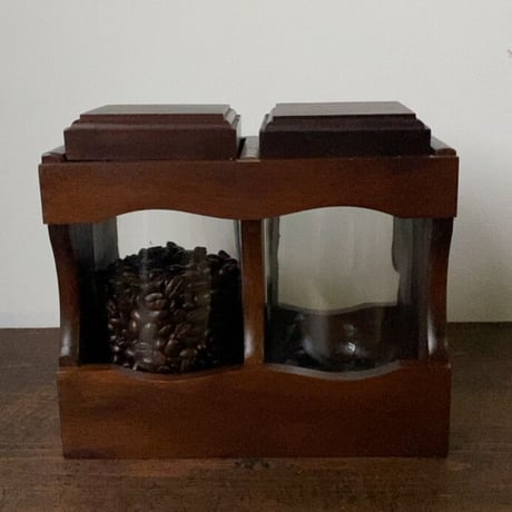 ヴィンテージ コーヒービーンズボトル  木製無垢材＋ガラス瓶 メーカー不明  美品