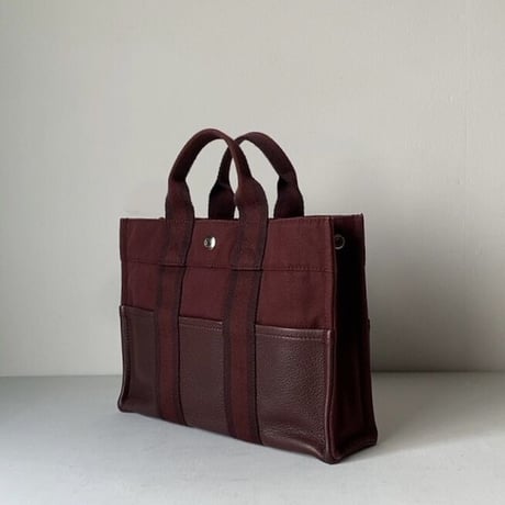 HERMES エルメス フールトゥ PM レザー/キャンバス ボルドー 赤茶 中古美品