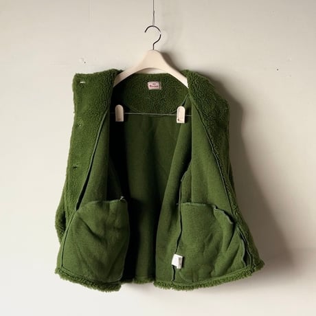 mao made  マオメイド  モックネックノーカラーボアジャケット  もこもこ いつものモックネックジャケット ピスタチオグリーン　中古良品