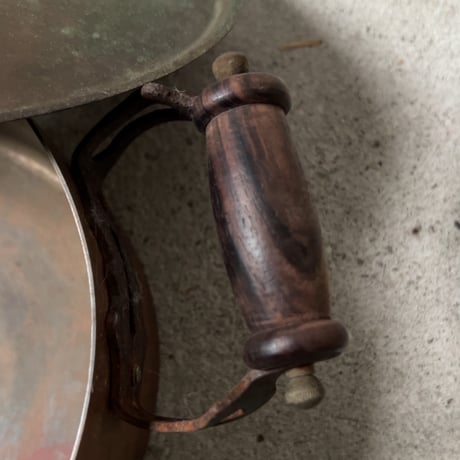 Old COPPER100 HOMEWARE 新光金属 コッパー100 ホームウェア 純銅ヴィンテージ コルドロン 両手鍋 20cm 木製ハンドル 木製摘み  ヴィンテージキッチンツール  中古良品