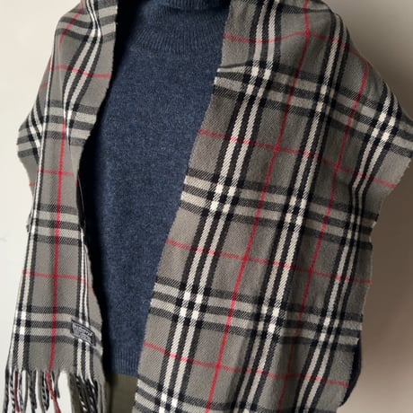 BURBERRYS バーバリーズ  LAMBSWOOL 100% ラムウール マフラー グレーノバチェック　70s～80s イギリスヴィンテージ made in england 中古品