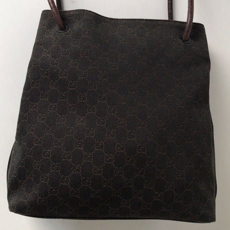 GUCCI グッチ   GGキャンバス   レザーロープトートバッグ   ダークブラウン   ヴィンテージ   中古美品