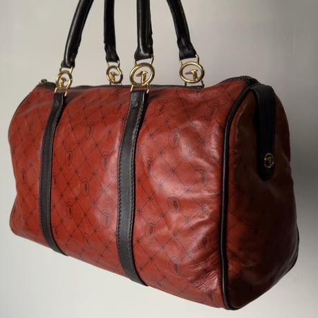 TRUSSARDI トラサルディ　80s ヴィンテージ トラサルディ ミニボストンバッグ ラムレザー ダークオレンジ/ゴールド金具 レアカラー  中古良品