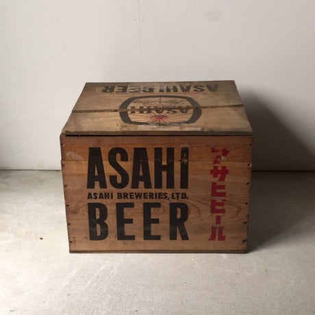ASAHI BEER アサヒビール  アンティーク木箱 S48和紙付  蓋付き  ヴィンテージビアボックス  美品