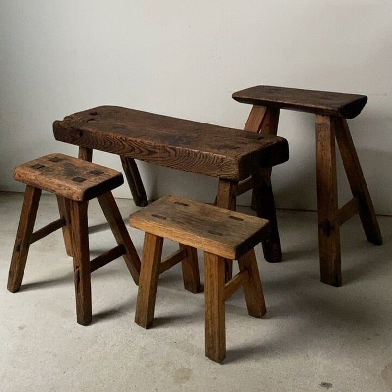 アンティーク クラフトチェア 昭和期 木製腰掛け 農家の椅子 作業イス 
