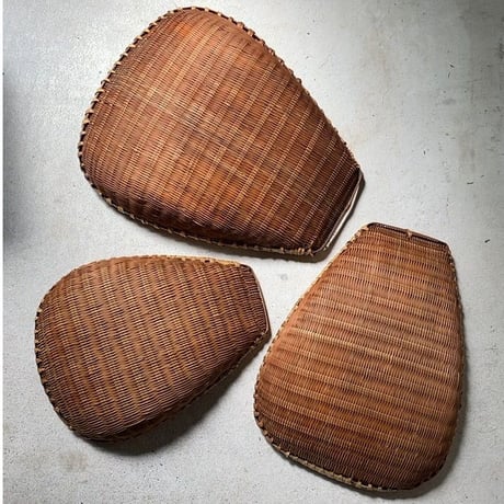 片口ざる 入れ子3点セット ヴィンテージ 箕ざる 竹編みザル 竹工芸 竹細工 工芸品 古民藝 古民具 古道具