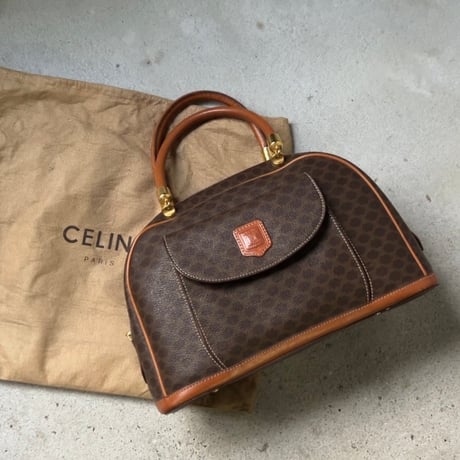 CELINE オールドセリーヌ トリオンフ(マカダム) 総柄  ハンドバッグ 半円型 ハーフムーン ミニボストン フラップポケット ゴールド金具 ヴィンテージセリーヌ 中古極美品