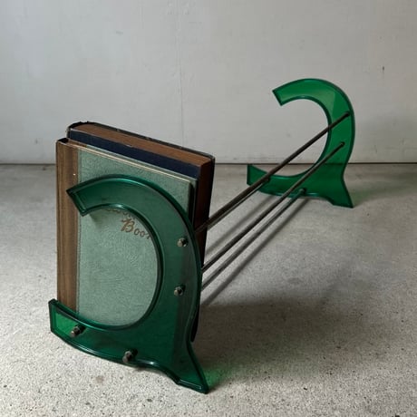 1970s クリアグリーンのブックスタンド  ウェーブモチーフ グッドデザイン  レトロポップヴィンテージ 卓上本立て