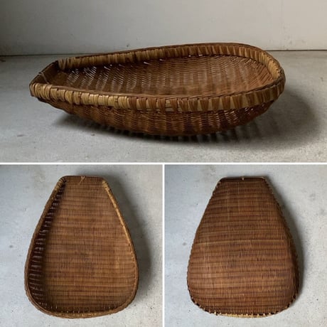 片口ざる 入れ子3点セット ヴィンテージ 箕ざる 竹編みザル 竹工芸 竹細工 工芸品 古民藝 古民具 古道具