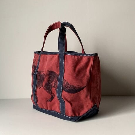 LLBean (オールド エルエルビーン) 90sミディアム トートバッグ  コヨーテ柄 キャンバス  ボルドー/ネイビー  ヴィンテージ トートバッグ 鞄  アニマル柄シリーズ 希少品