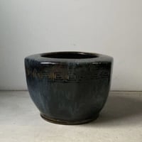 古い八角火鉢 幅40cm 海鼠(なまこ)釉 瑠璃釉 深海色 メダカ鉢 睡蓮鉢 金魚鉢 ビオトープ 甕 瓶 完品
