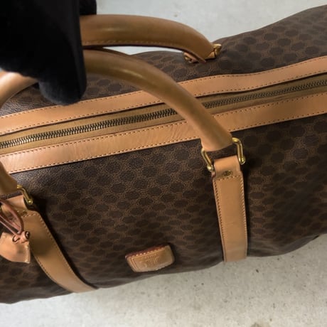 CELINE オールドセリーヌ トリオンフ(マカダム) 総柄  ボストンバッグ ゴールド金具 カデナ+鍵付き ヴィンテージセリーヌ 中古美品