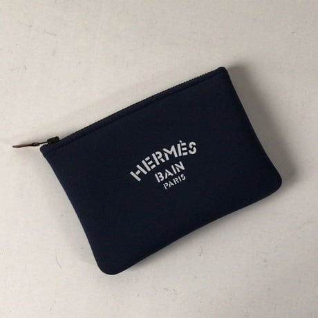 HERMES エルメス ネオバン PM フラットポーチ ネイビー/ブラック金具 ロゴ入りコスメポーチ 化粧ポーチ 小物入れ インバッグ 中古美品