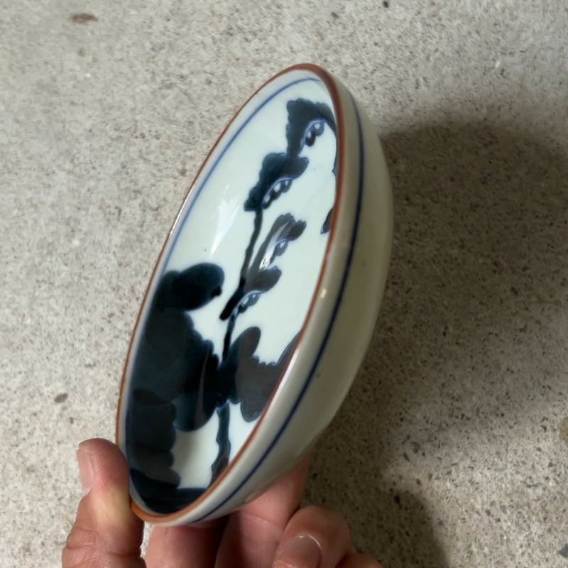 大正期 松柄の古い染付け小皿［5枚セット］呉須 松絵 染付 茶縁 小皿