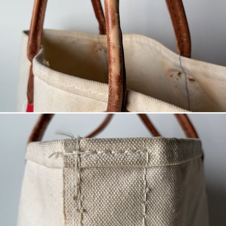 LLBean (オールド エルエルビーン) 70s後期 ラージトート レザーハンドル/キャンバス  レッド/キナリ  ヴィンテージ トートバッグ 鞄  made in usa