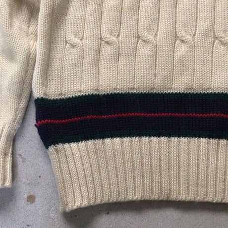 Polo by Ralph Lauren ポロ ラルフローレン　80sヴィンテージ  ケーブル編み Vネック チルデンセーター  size S   ウール100%  好配色