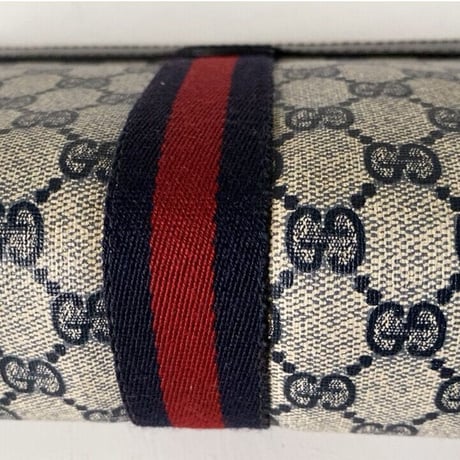 GUCCI PARFUMS  グッチパフューム オールドグッチ  コーティングGGキャンバス/レザー シェリーライン 紺赤  23cm 小型  ヴィンテージ コスメ ポーチ 化粧ポーチ