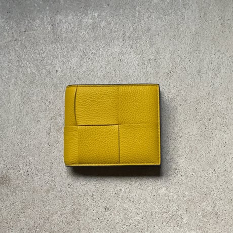 BOTTEGA VENETA ボッテガヴェネタ ビッグイントレチャート バッファローレザー シボ型押しレザーコンパクトウォレット ミニ財布 マスタード/パープル 2023年製 極美品 箱有
