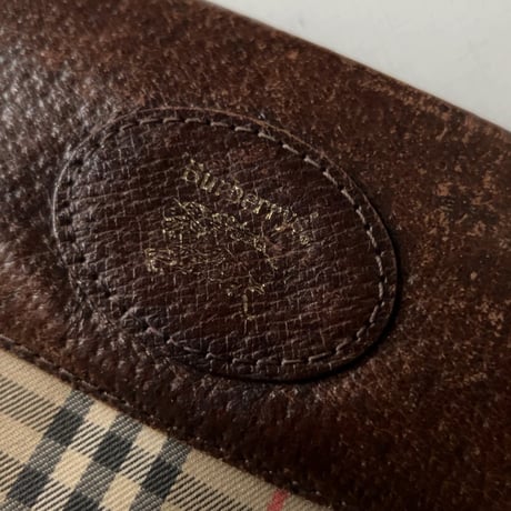 Burberrys バーバリーズ  レザーコンビ ノバチェック ヴィンテージクラッチバッグ セカンドバッグ 化粧ポーチ ゴールドホースロゴ 中古良品