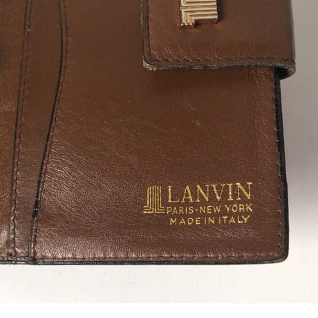 LANVIN ランバン  2つ折りコンパクトガマ口財布 ウォレット  レザー　ブラウン/ゴールド金具  ヴィンテージ オールドランバン