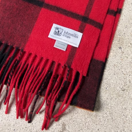 Johnstons of Elgin  ジョンストンズ カシミヤ中判ストール(180×37cm) マフラー CASHMERE100%  タータンチェック 赤/黒/黄  中古極美品