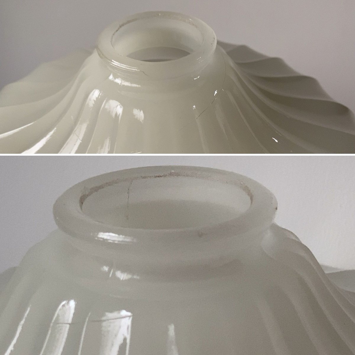 大正〜昭和期 古い電笠(ランプシェード) 練乳色の肉厚ガラス お色目に