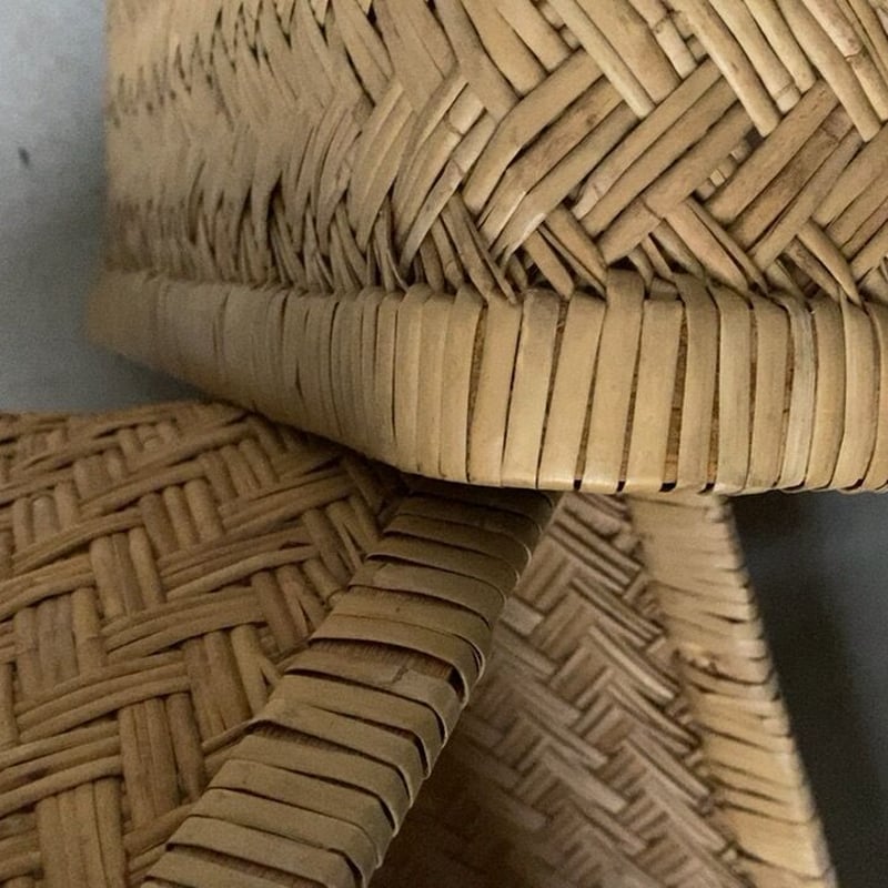 古い竹編みの行李 61cm 竹行李 柳行李 スズ竹 網代編み ヴィンテージ