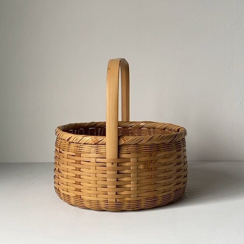 丸筒型 持ち手竹籠 幅約27cm 茶碗籠 りんごカゴ 野菜かご 万能籠
