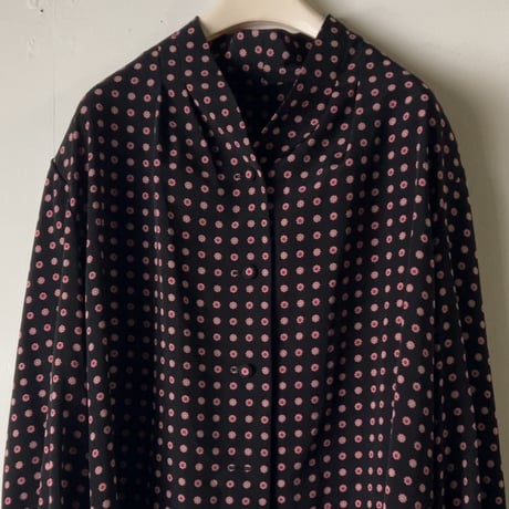 Dior オールドディオール クリスチャンディオール  ノーカラーブラウス シャツ マルチドット 黒/赤/白  ヴィンテージディオール 古着 中古極美品