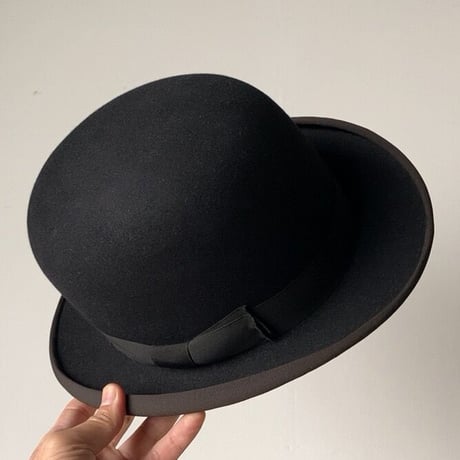 Takashimaya 高島屋 ヴィンテージ ボーラーハット ダービーハット ユニセックス表記サイズ 58cm7 1/8 ブラック フェルト/レザー 山高帽 戦後 1940-1950 箱あり 美品