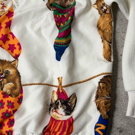 CHADORIAN チャドリアン 猫柄のトレーナー サテンフロント 猫画 総柄 レトロ ヴィンテージ 中古良品