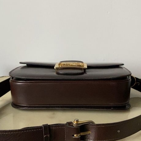 CELINE オールドセリーヌ 馬車金具 ダークブラウン ゴールド金具 ボックスカーフ 80s 90s ヴィンテージセリーヌ グッドコンディション