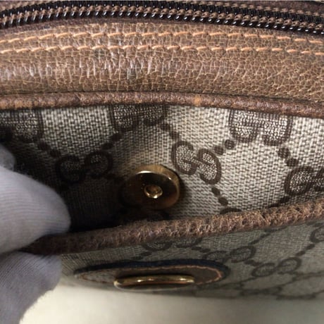GUCCI グッチ オールドグッチ GGプラス コーティングキャンバス ポシェット ミニショルダー バッグ ブラウン ヴィンテージ 中古美品