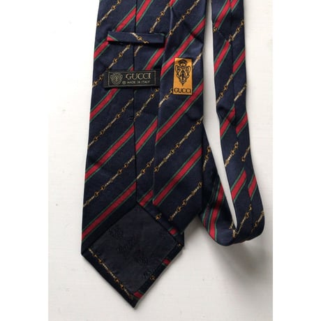 GUCCI  オールドグッチ  ヴィンテージ ネクタイ レジメンタル ビット柄 ネイビー ゴールド シェリーラインシルク100%  中古美品