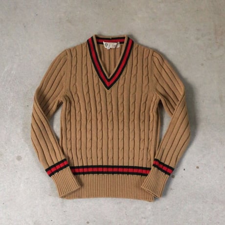 GUCCI  オールドグッチ  ケーブル編み チルデンセーター   ウール素材   size 46   70s ヴィンテージ希少品  好配色  イタリア製  made in italy