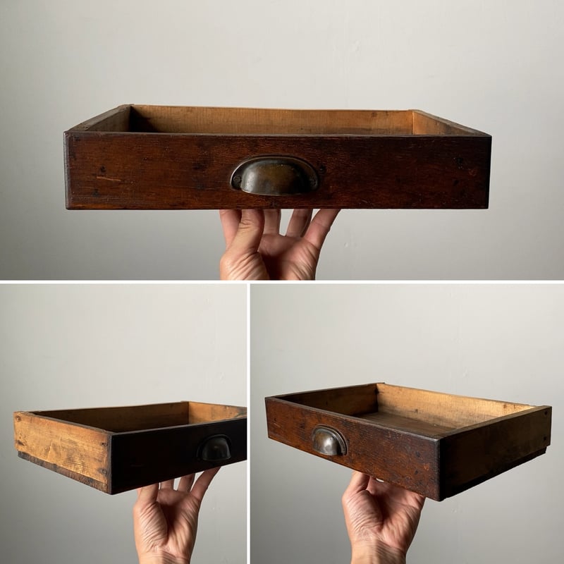 古い木製　本立て　ブックスタンド　小引出し 古い引出し本立て 1杯引出し1枚仕切 木製無垢材＋銅金具 昭和2年